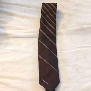 Oscar Dela Renta Men's Brown Diagonal Stripe Silk Blend Tie - Designer